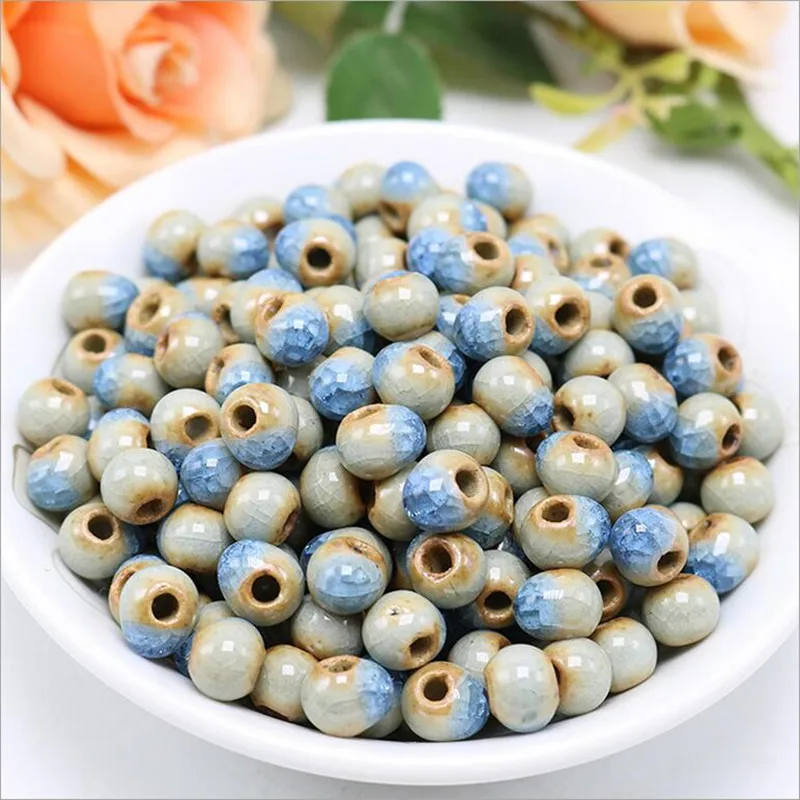 50pcs 6/8/10mm Ice Crack Ceramic Beads Porcelain Beads Loose Spacer Beads DIY Handmade Charm Bracelet for Jewelry Making Z399