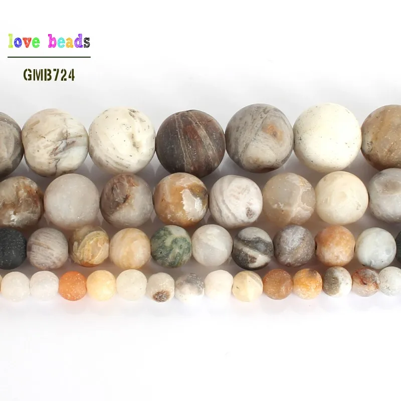 Natural Matte Round Stone Beads Bamboo Agates Round Loose Beads for Jewelry Making DIY Bracelets 15\'\' 4mm 6mm 8mm 10mm