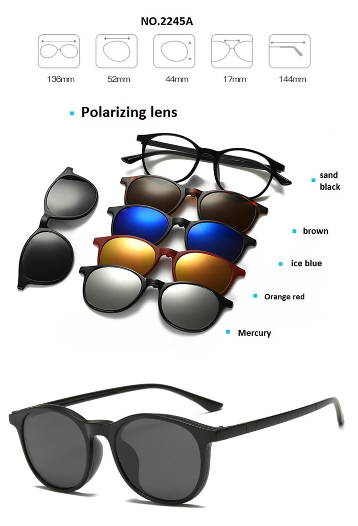 GSBJXZ Modische Myopie-Clip-Sonnenbrille für Herren und Damen mit 5 Clip-on-Sonnenbrillen, polarisierte Brillen, 0–0,5–0,75 bis –4,0 – Detail 14