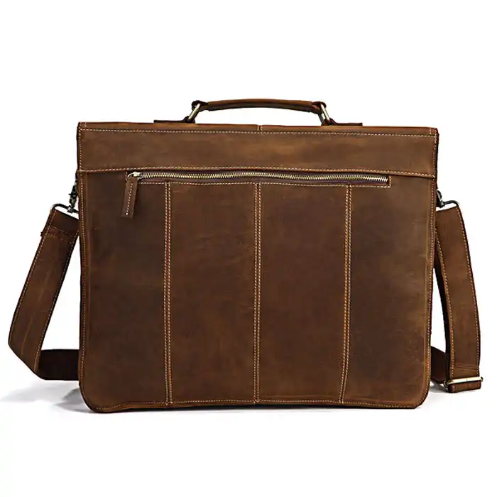 Vintage Crazy Horse Leather men Briefcase Large Business bag 15\