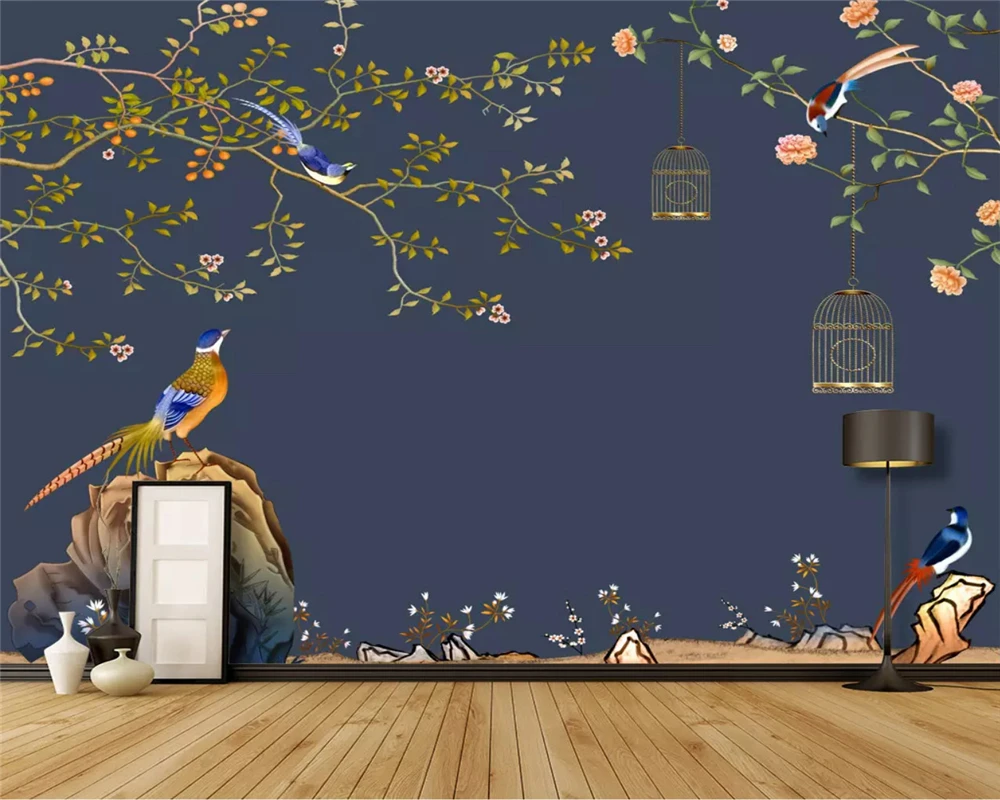 

beibehang papel de parede Customized modern decorative painting wallpaper wallpaper HD hand-painted flowers birds background