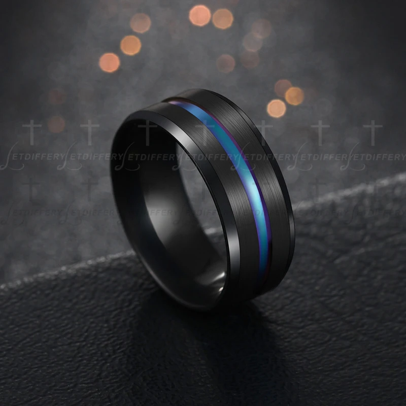 Letdiffery Hot Sale Groove Rings Black Blu Stainless Steel Midi Rings For Men Charm Male Jewelry Dropshipping