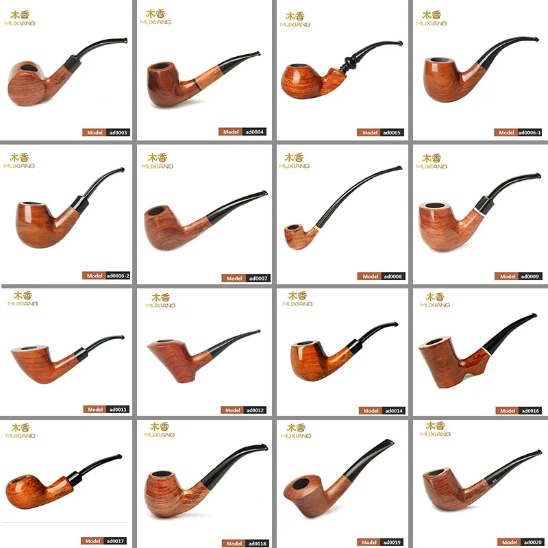 MUXIANG 16 Types Free 10 Smoking Pipe Tools Bent kevazingo wood Tobacco Pipe Handmade Smoking Pipe with Filters ad0003-ad0020