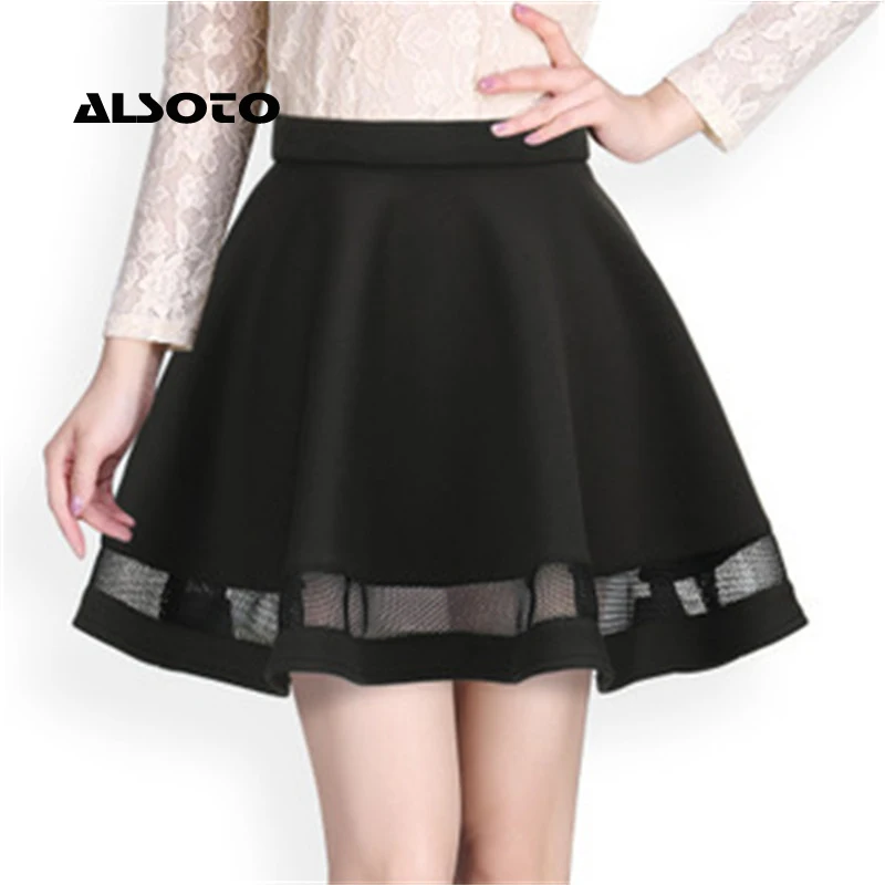 Women Skirts New Fashion Grid Design Pleated Solid Color Elastic Skirt Sexy Womens Mini Skirt Faldas Mujer Moda