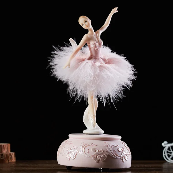 

Elegant Ballerina Dance Carousel Music Box Pink White Feather Music Box Diy Valentine's Day Birthday Gift for Girls