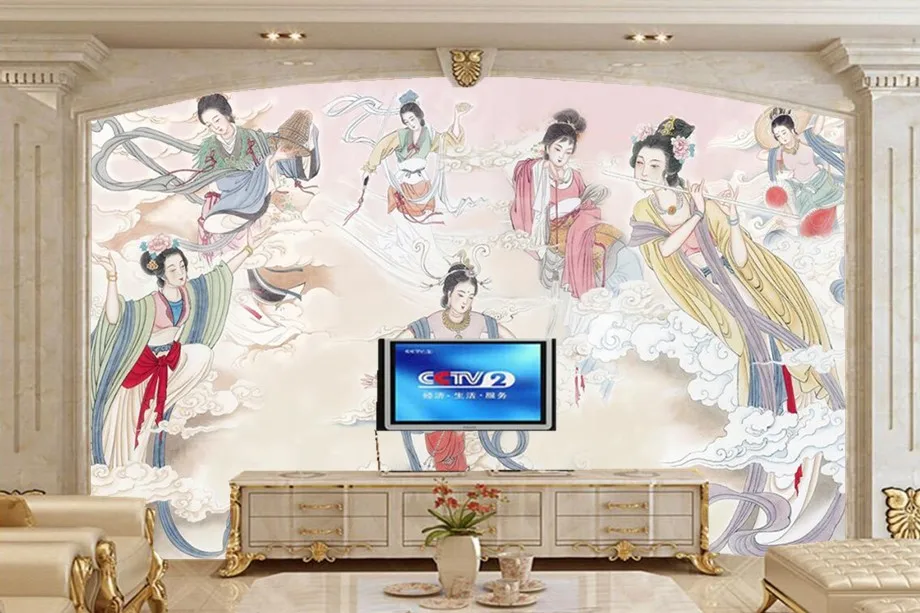 

Custom Seven Chinese ancient fairy ladies wallpaper papel de parede,hotel restaurant living room sofa tv wall bedroom 3d murals