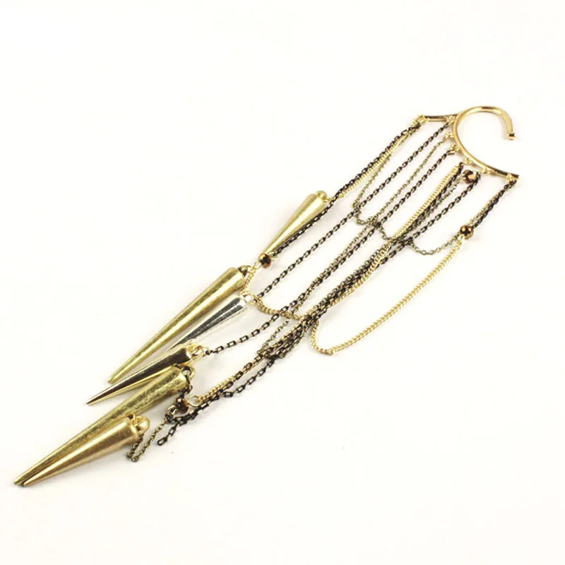 Exaggerated Tassel Chain Cuff Earrings For Women Fashion Rivet Ear Clip Long Earrings Jewelry