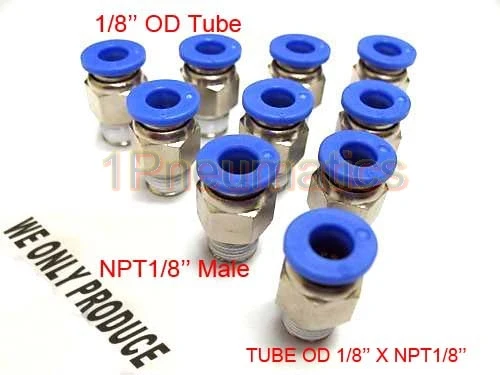 

Free Shipping 100PCS/LOT 1/8" NPT Quick Pneumatic Connector Plastic Push in Fitting/ Tube Connector OD1/8'' PC1/8-N01