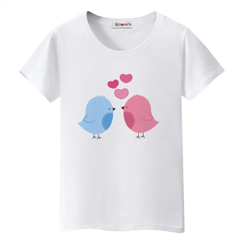 

BGtomato 2022 candy color tshirt cute birds painting t shirt women casual summer tops cheap brand clothes kawaii korean clothes