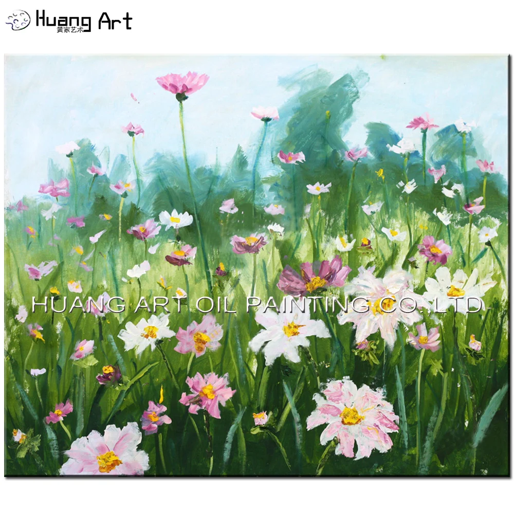 New Handmade Modern Spring Landscape Oil Painting On Canvas Wall Painting for Home Decor Meadow Delicate Flowers Oil Picture