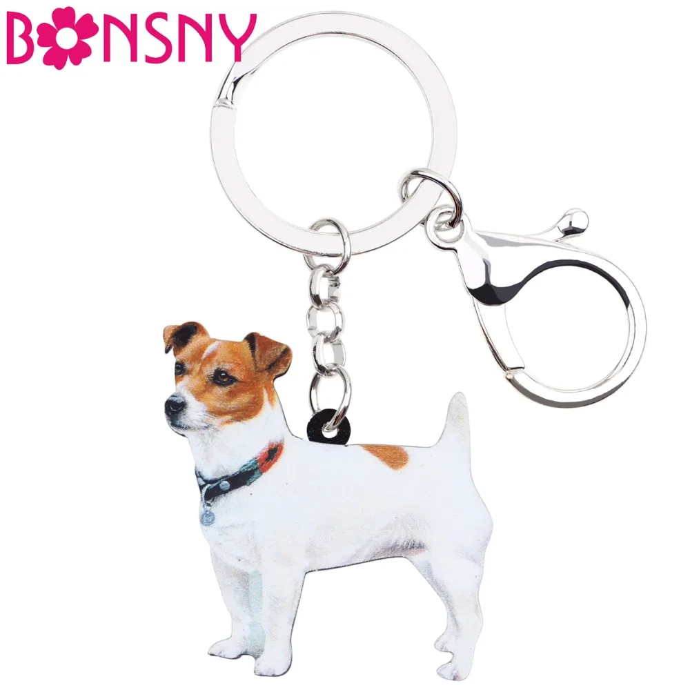 Bonsny Acrylic Cute Jack Russell Dog Keychains Trendy Animals Key Chain Ring Charms Car Purse Jeweley For Women Girls Teens Gift