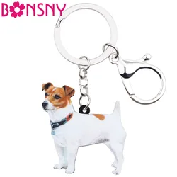 Bonsny Acrylic Cute Jack Russell Dog Keychains Trendy Animals Key Chain Ring Charms Car Purse Jeweley For Women Girls Teens Gift