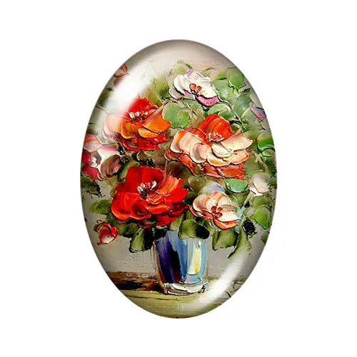 Beauty Oil Painting Flowers 13x18mm/18x25mm/30x40mm mixed Oval photo glass cabochon demo flat back Jewelry findings TB0142