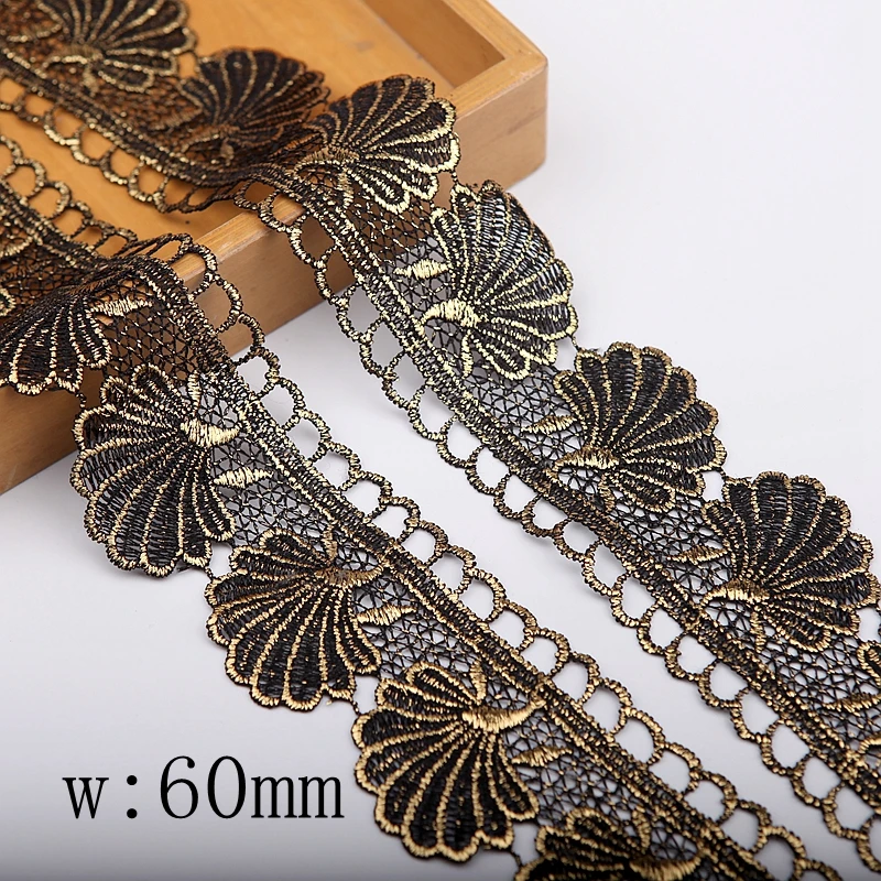 MLAEY 2yards/lot Embroidery Golden lace fabric trim ribbon for Sewing Wedding Dress Decoration Headwear Materials 19528