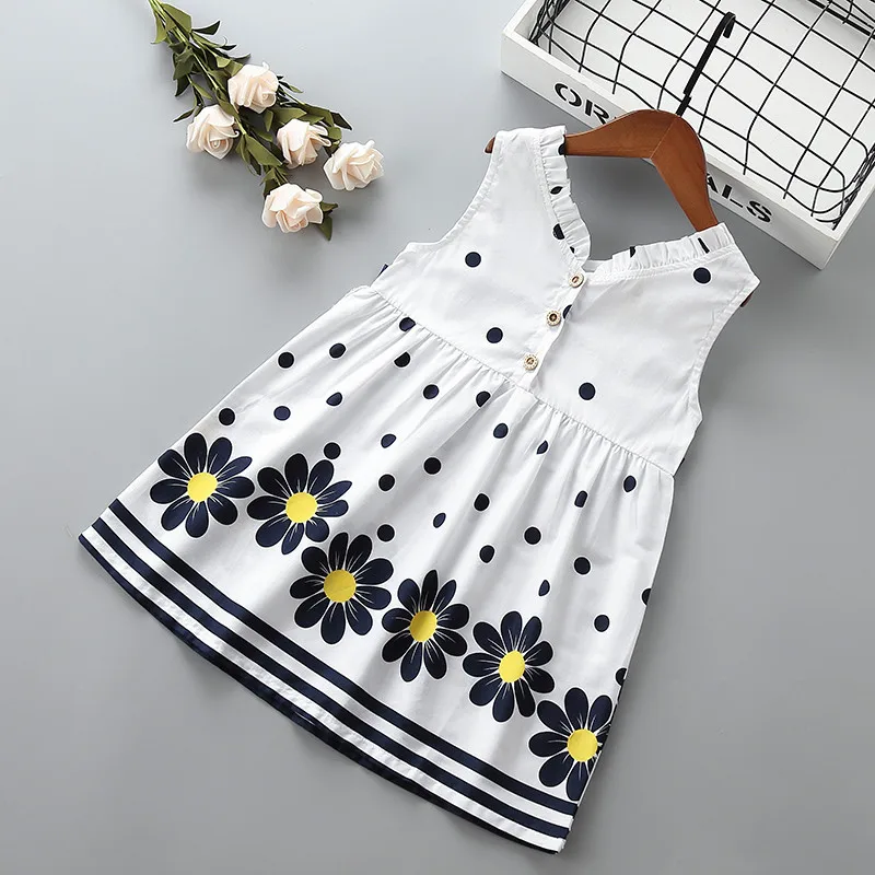 2-7 year High quality girl dress 2019 new summer casual flower dot kid children girl clothing party birthday princess dress