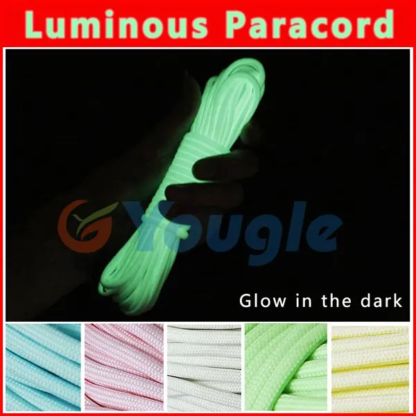 YOUGLE Glow in the dark Luminous Paracord Parachute Cord Lanyard Rope 100 ft (31m) 9 Strands Cores