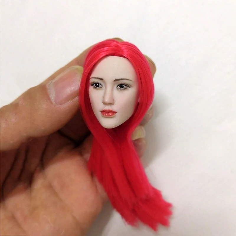 

1:6 red Long Hair Asian beauty 1/6 Red Long Hair Planted Head Sculpt Carving Model Fit 12" Action Figure