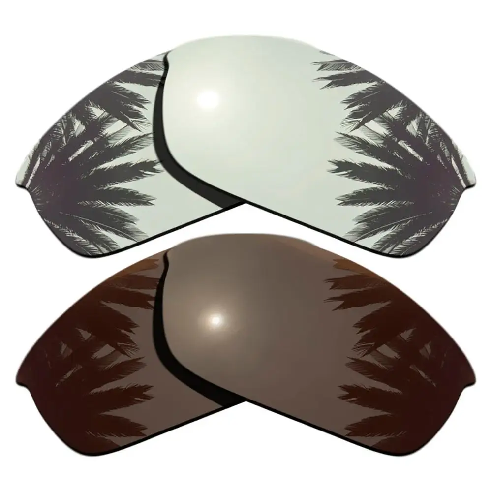 Silver Mirrored & Brown Polarized Replacement Lenses for Flak Jacket Frame 100% UVA & UVB