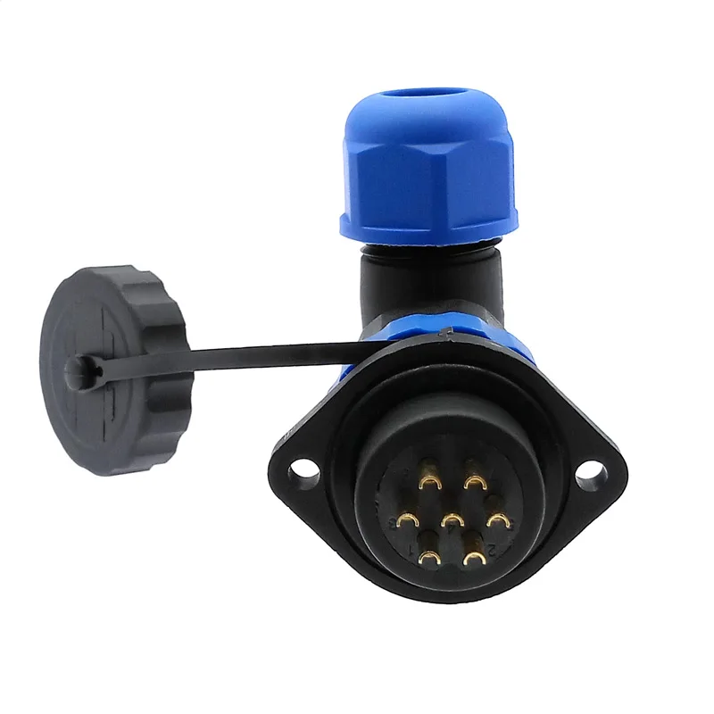 SP20 waterproof IP68 connector 2 hole flange socket angle connectors 2/3/4/5/6/7/8/9/12/14Pin 90 degree elbow