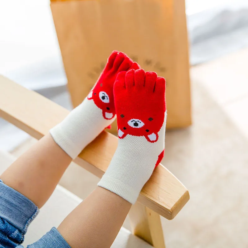 Calcetines de cinco dedos para niño y niña, medias transpirables de malla con dibujos de osos, nuevo diseño