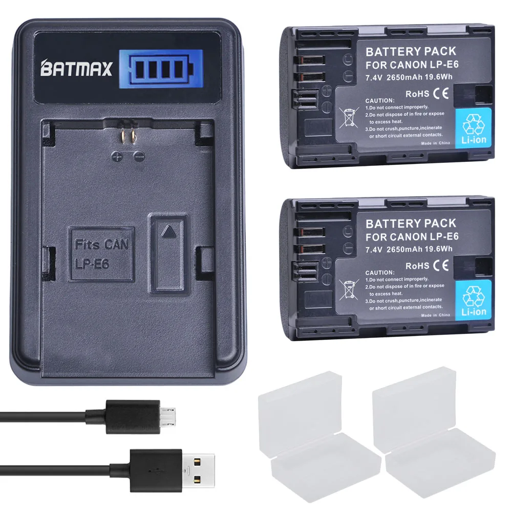 

2x 2650mAH bateria LP-E6 LPE6 LP E6 Camera Battery + LCD USB Charger for Canon DSLR EOS 5D Mark II Mark III 60D 60Da 7D 70D 6D