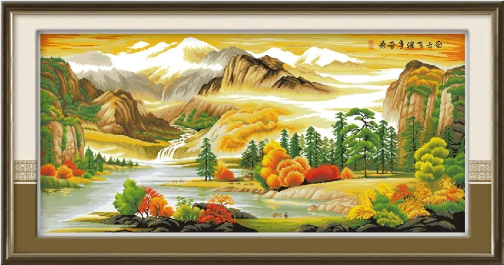 

Beautiful landscape(2) cross stitch kit Chinese river aida fabric 14 11ct hand embroidery DIY handmade needlework supplies bag