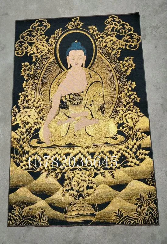 

Tibetan Buddha Tangka Brocade Statue Living Room Decoration Hanging Painting Embroidery Sakyamuni