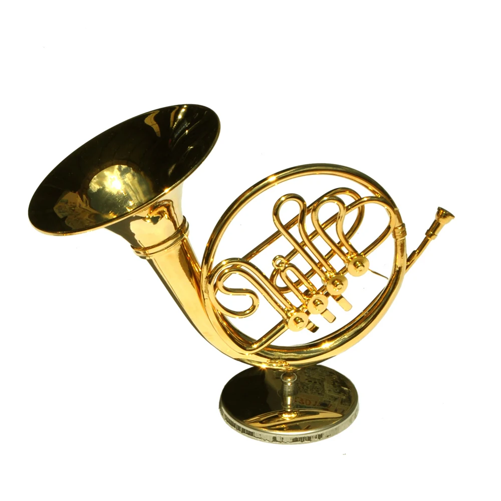 MoonEmbassy French Horn Model Musical Instrument Miniature Desk Decor Display Realistic Music Lover Birthday Gift