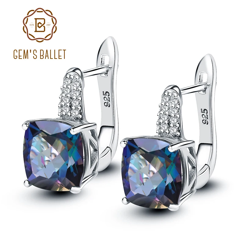 

GEM'S BALLET 7.33Ct Natural Blueish Mystic Quartz 925 Sterling Silver Vintge Gemstone Stud Earrings for Women Fine Jewelry