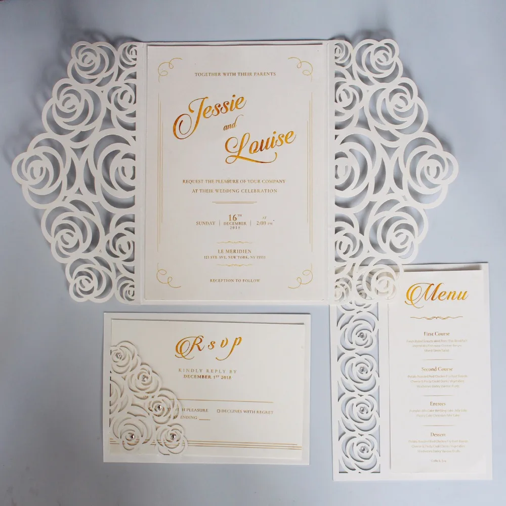 

Off White Wedding Invitations Set Laser-cutting Invitation Card, Elegant Wedding Invite With Customized Wording - Set of 50 pcs