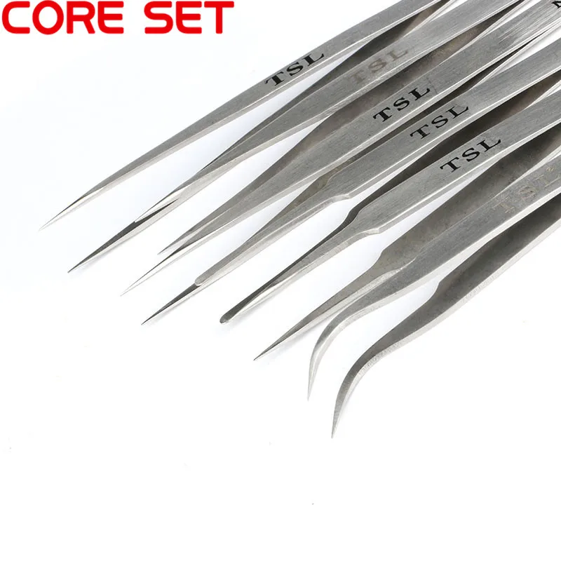 Stainless Steel Tweezer Electronics Tweezers Set Kit False Eyelash Forceps Precision Watchmaker Repair Multi Tools Hard Thick