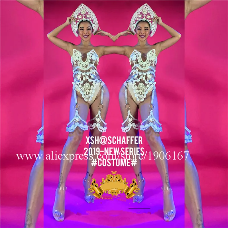 

Бальный бар сексуальная женская подиумная модель костюм с головным убором для ночного клуба сценическое выступление танцевальная команда бикини бюстгальтер вечернее платье