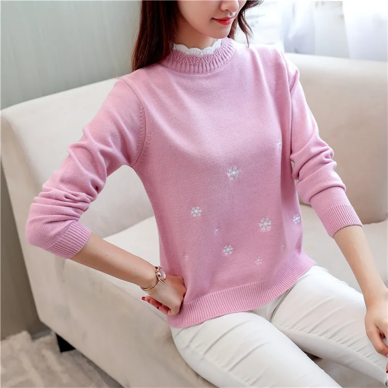 

Lady Long Sleeve Sweaters Knit Undergarments Adult Round Collar Loose Sweater Ladies' Knitted Shirts Jumper Coat B-9324