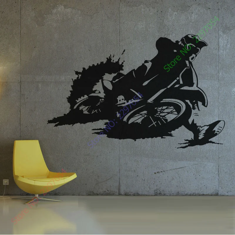 90X58cm Motocross Motorbike Wall Art Sticker Decal DIY Home Decoration Wall Mural Removable Bedroom Sticker