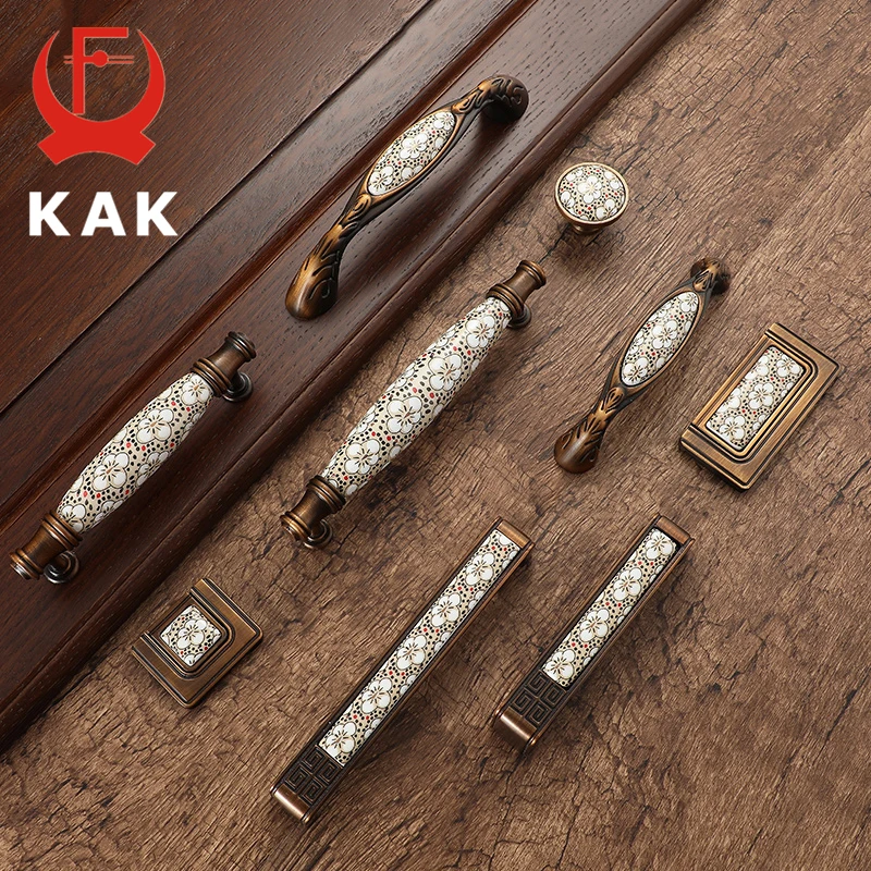 KAK Antique Bronze Ceramic Cabinet Handles Vintage Drawer Knobs Wardrobe Door Handles European Furniture Handle Hardware