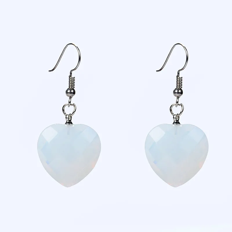 New Natural Rose Pink Quartz Opal Green Aventurine Faceted Heart Dangle Earrings For Women Valentine\'s Day Gift Fashion Jewelry