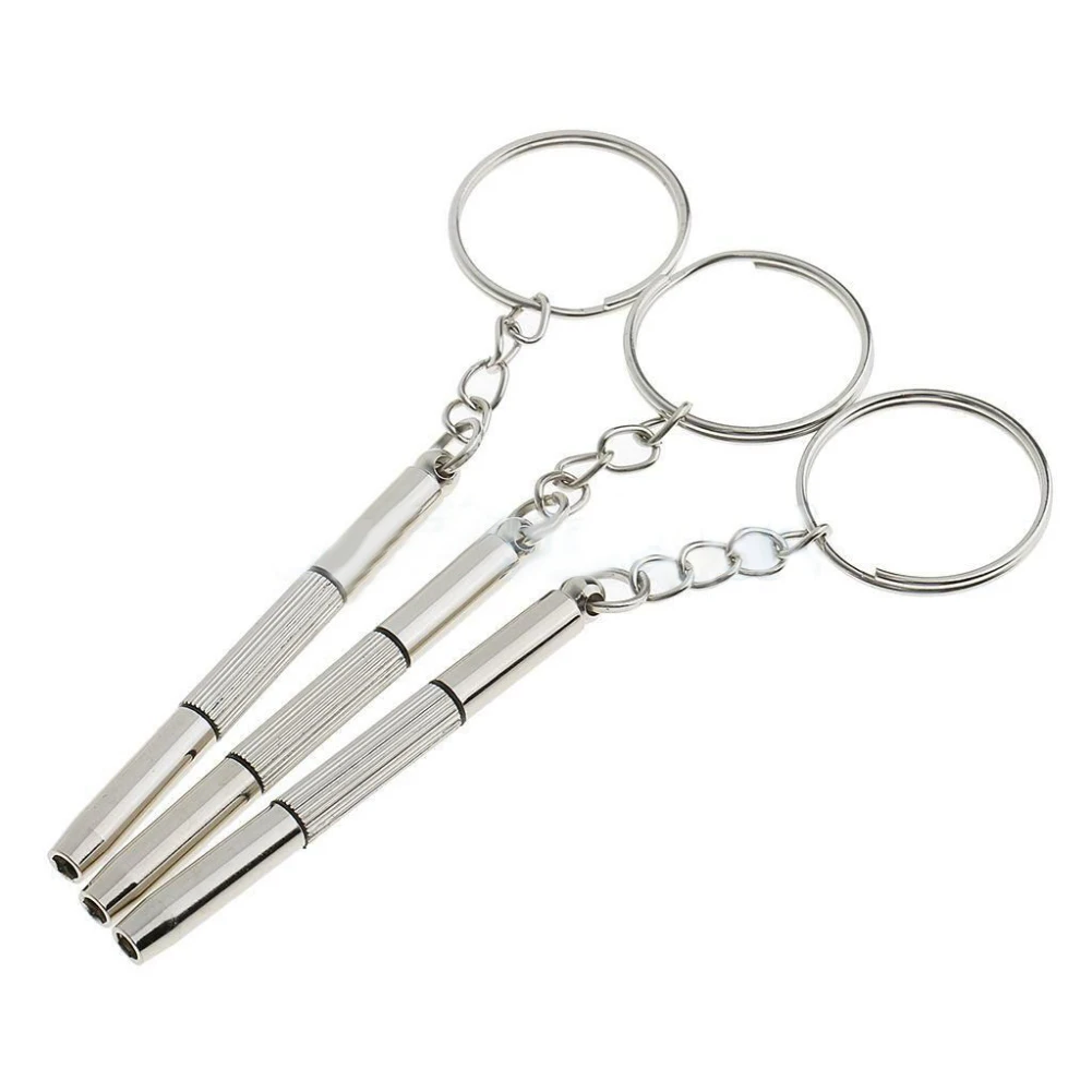 100Pcs Multifunction 3 in 1 Eyeglasses Screwdrivers Key chain Repair Tools Keychains Fashion Jewelry