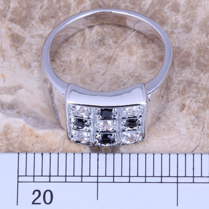 Fancy White CZ Black Cubic Zirconia Silver Plated  Women's Ring Size 5.5 / 8 R0908 image 2