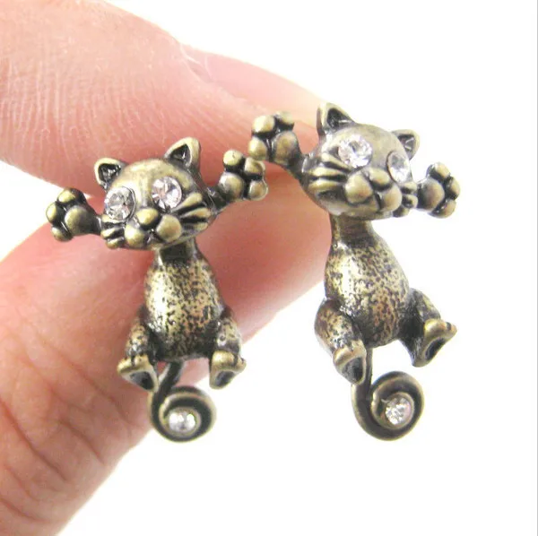 2015 New Style Hot Sale Lovely 3d Fake Gauge Unique Kitty Cat Animal Earrings Fine Jewelry for Ladies and Girls