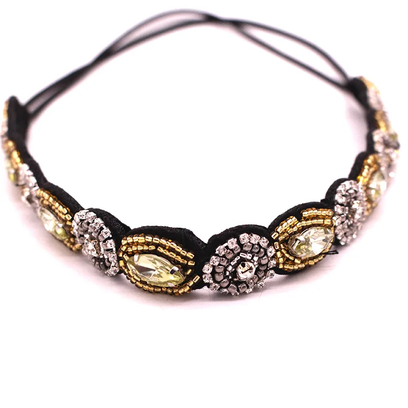 Metting Joura Vintage Bohemian Ethnic Beads Handmade Headband Party Bohemian Rhinestone Elastic Hair Band Hair Accessory