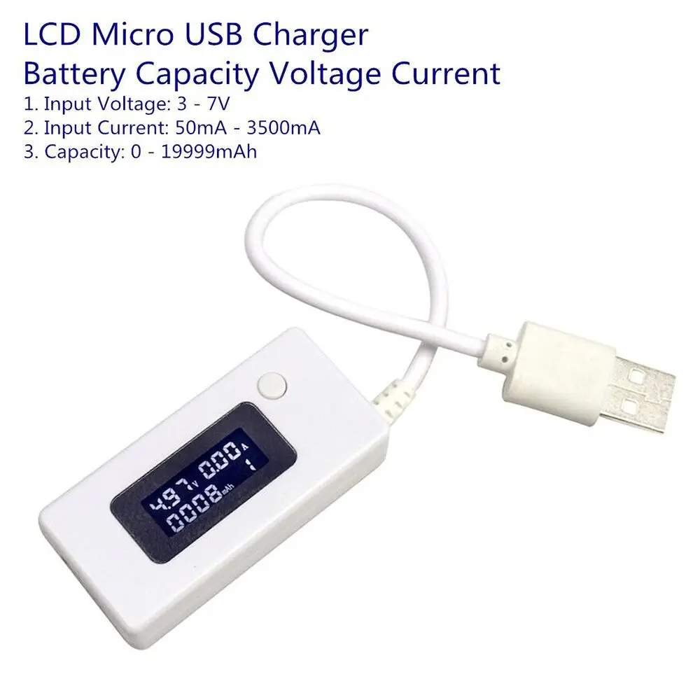 LCD Micro USB Charger Battery Capacity Voltage Current Tester Meter Detector White/Black Color+Load Resistor 2A/1A With Switch