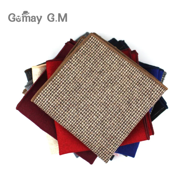 Fashion Wool Handkerchief For Men Suit Solid Pocket Square Business Hankies Classic Design Striped Hanky Plaid Pocket Towel