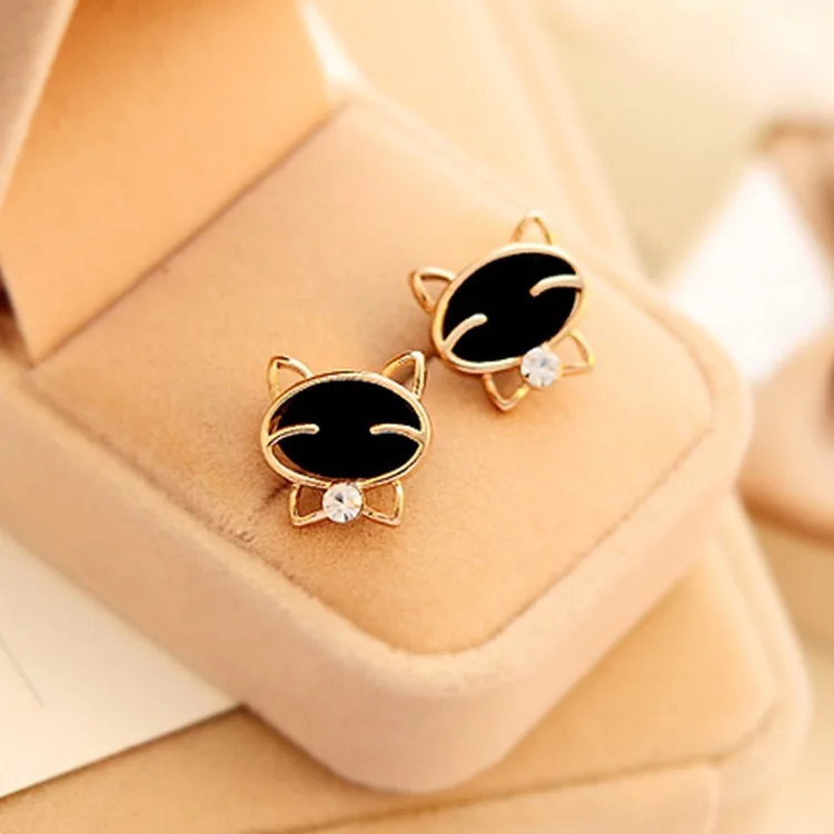 Fashion New 2018 1pair Vintage Drop Shipping Black Smile Cat High-grade Fine Stud Bohemian Earrings For Women Brincos De Festa