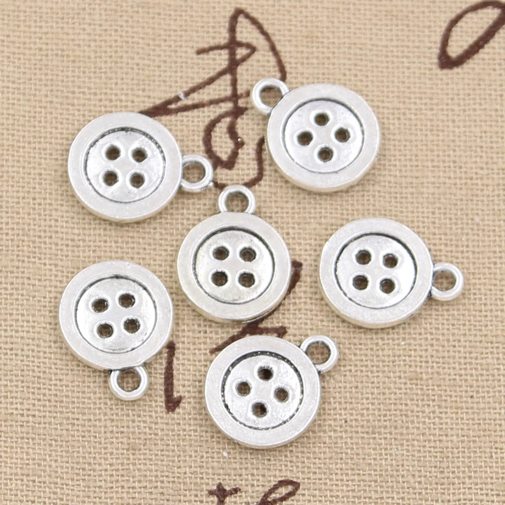 15pcs Charms Double Sided Button 16x13mm Antique Pendant fit,Vintage Tibetan Bronze Silver color,DIY Handmade Jewelry