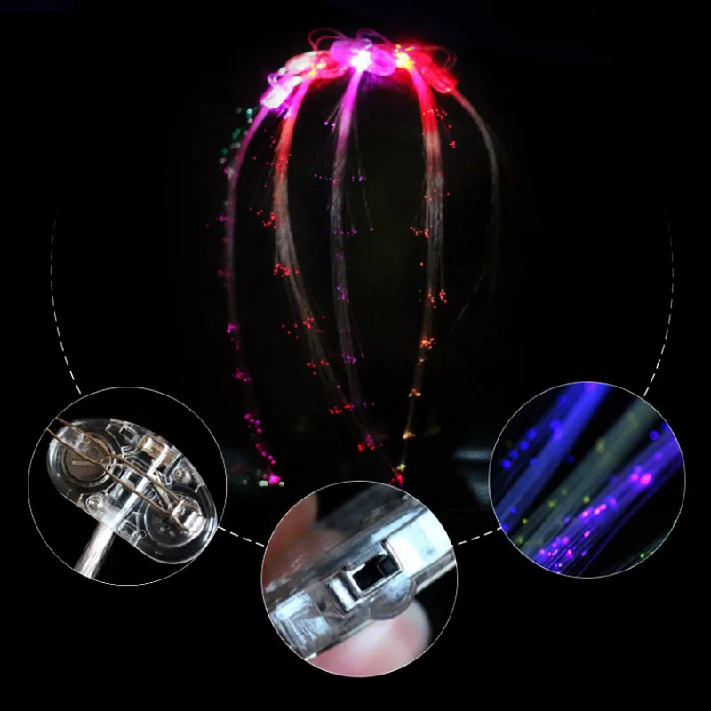 Hair Braided Clip Hairpin Colorful LED Glowing Flash Wigs  Show New Year Party Christmas Decor Supplies Hogard