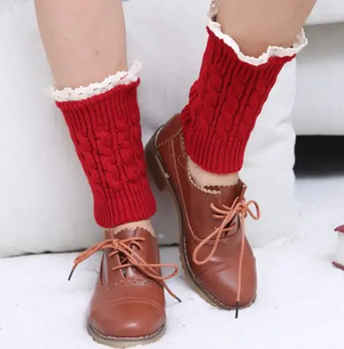 2016 new arrival Solid twist Crochet Knit Leg Warmers Lace Trim Cuffs Toppers Boot Socks 23pairs/lot #3891