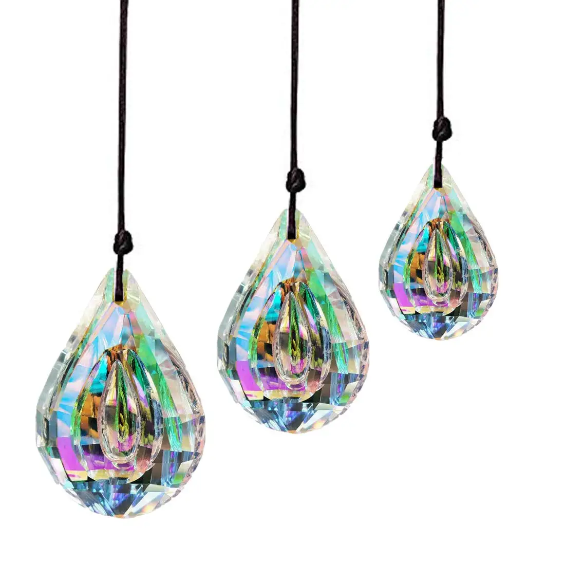 

H&D Set of 3 Crystal Prisms Window Hanging Glass Suncatcher 50/63/76mm AB Chandelier Parts DIY Hanging Drops Accessories Decor