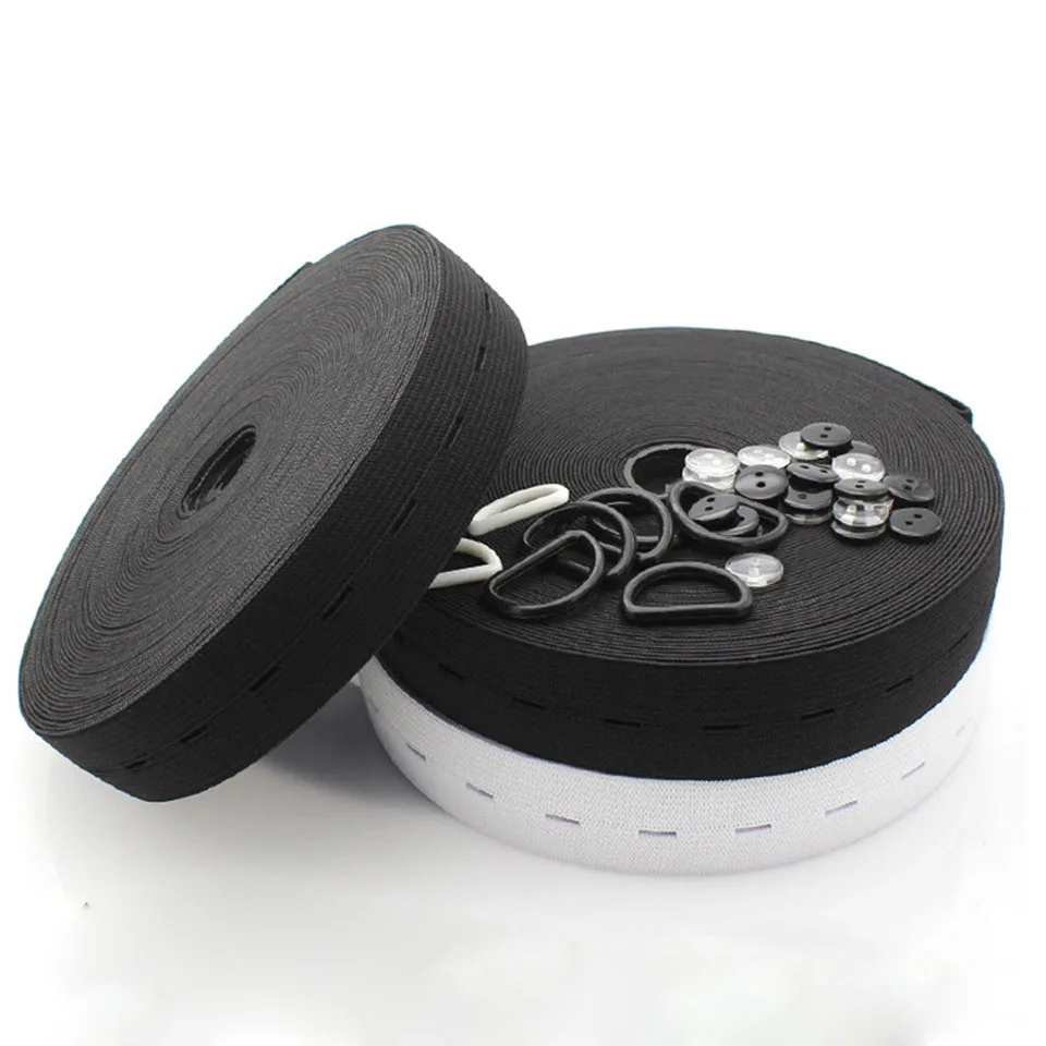 DIY Sewing Accessories 15mm 20mm 25mm Button Hole Elastic Band White Black Buttonhole Pants Waist Adjustable 5Meters/10Meters