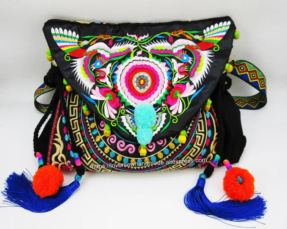 Vintage Ethnic Shoulder Hobo Hippie Embroidery Floral Cross Body Purse Bag Hmong Tribal Indian Boho Handmade Tapestry SYS-558