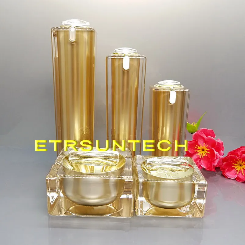 15g 30g 50g 30ml 50ml 100ml Empty Gold Square Shape Acrylic Lotion Cream Pump Bottle Cosmetic Container Luxury Bow cream jar